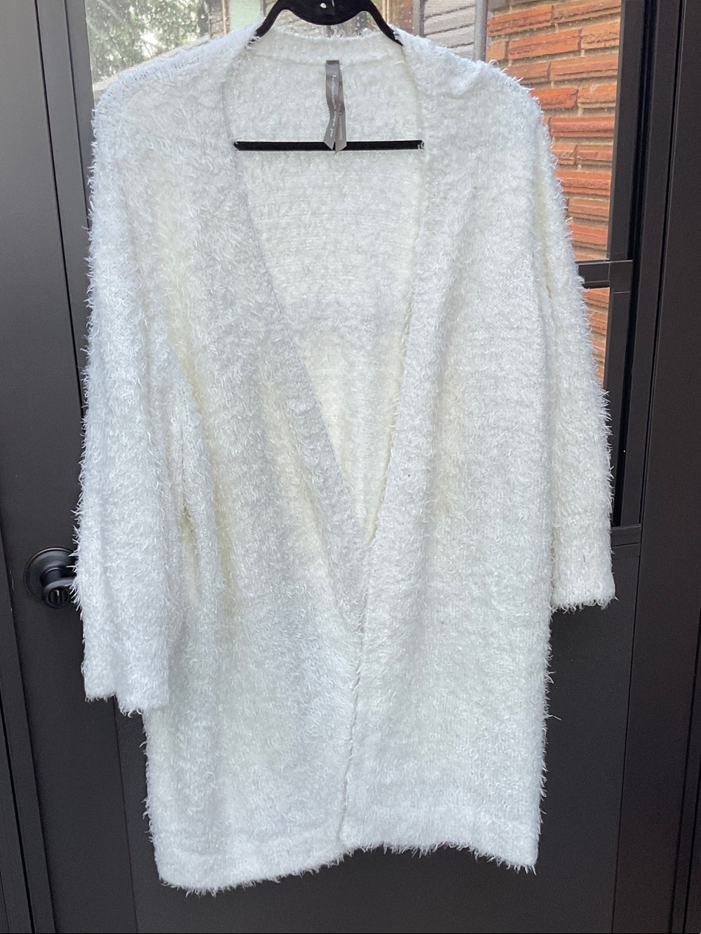 Penningtons White Fuzzy Open-Front Women's Cardigan